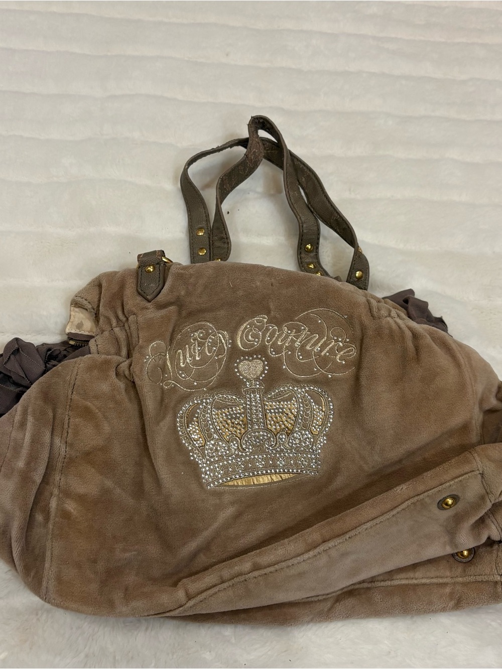 Juicy Couture Brown Suede Tote with Jeweled Crown vintage